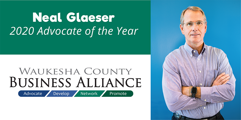 Headshot of Neal Glaeser with graphic that reads 2020 Advocate of the Year